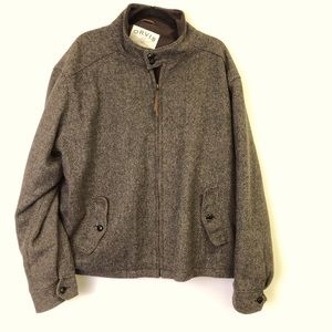 Vintage Orvis Mens XXL Wool Full Zip Coat Herringbone USA Made Brown Pockets